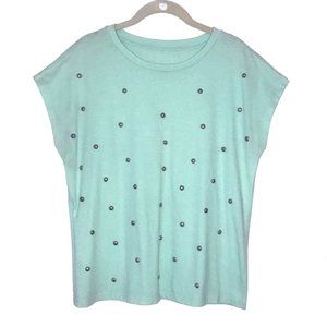 Mint T-Shirt with Silver Pearl Grommets Size L